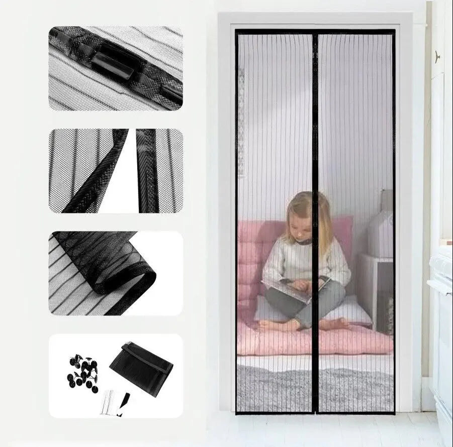 Magnetic Screen Door Mesh Curtain Durable Heavy Duty Mosquito Net Bug Puce Gaia