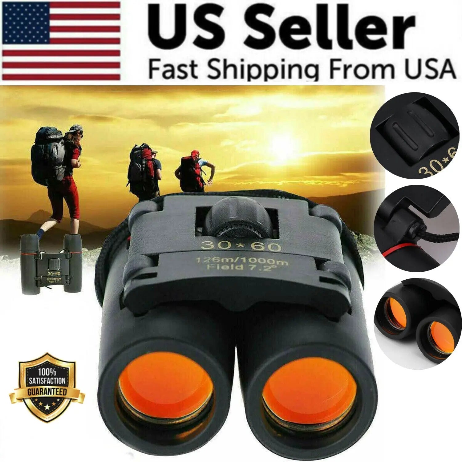 Binoculars 30x60 Zoom Outdoor Travel Compact Folding Telescope Hunting Puce Gaia