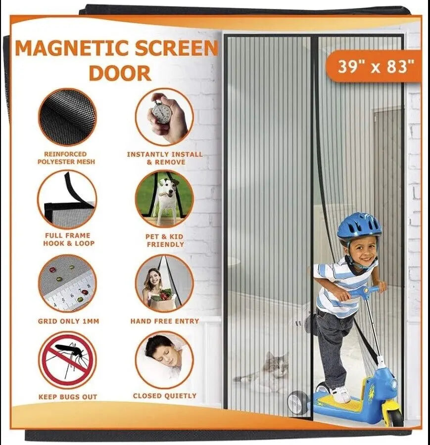 Magnetic Screen Door Mesh Curtain Durable Heavy Duty Mosquito Net Bug Puce Gaia