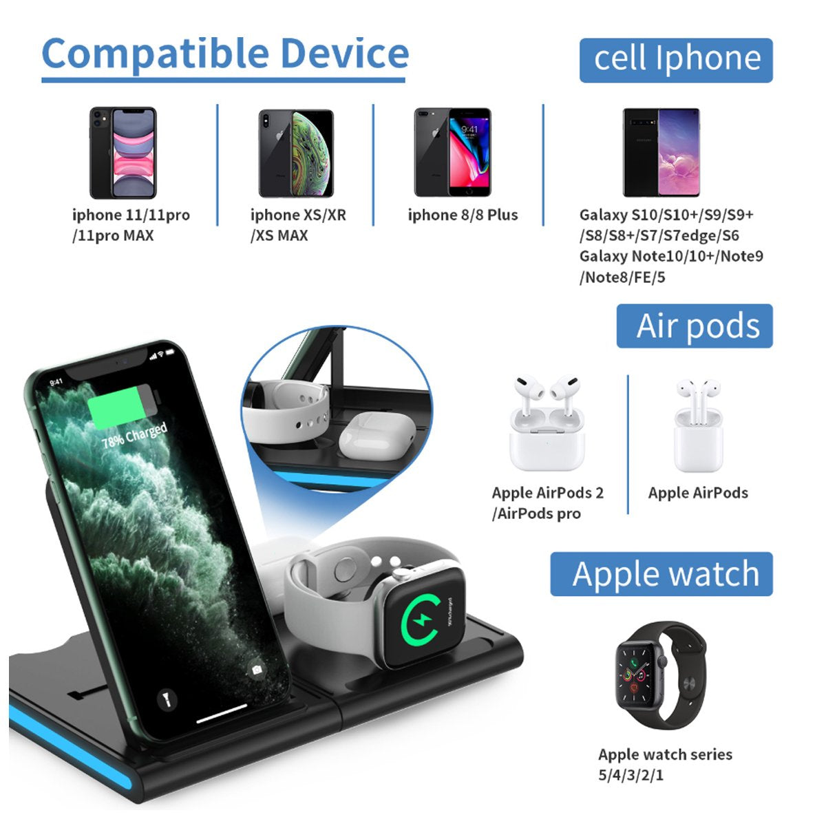 Magnetic Power Tiles 4 In 1 Wireless Charging Station 