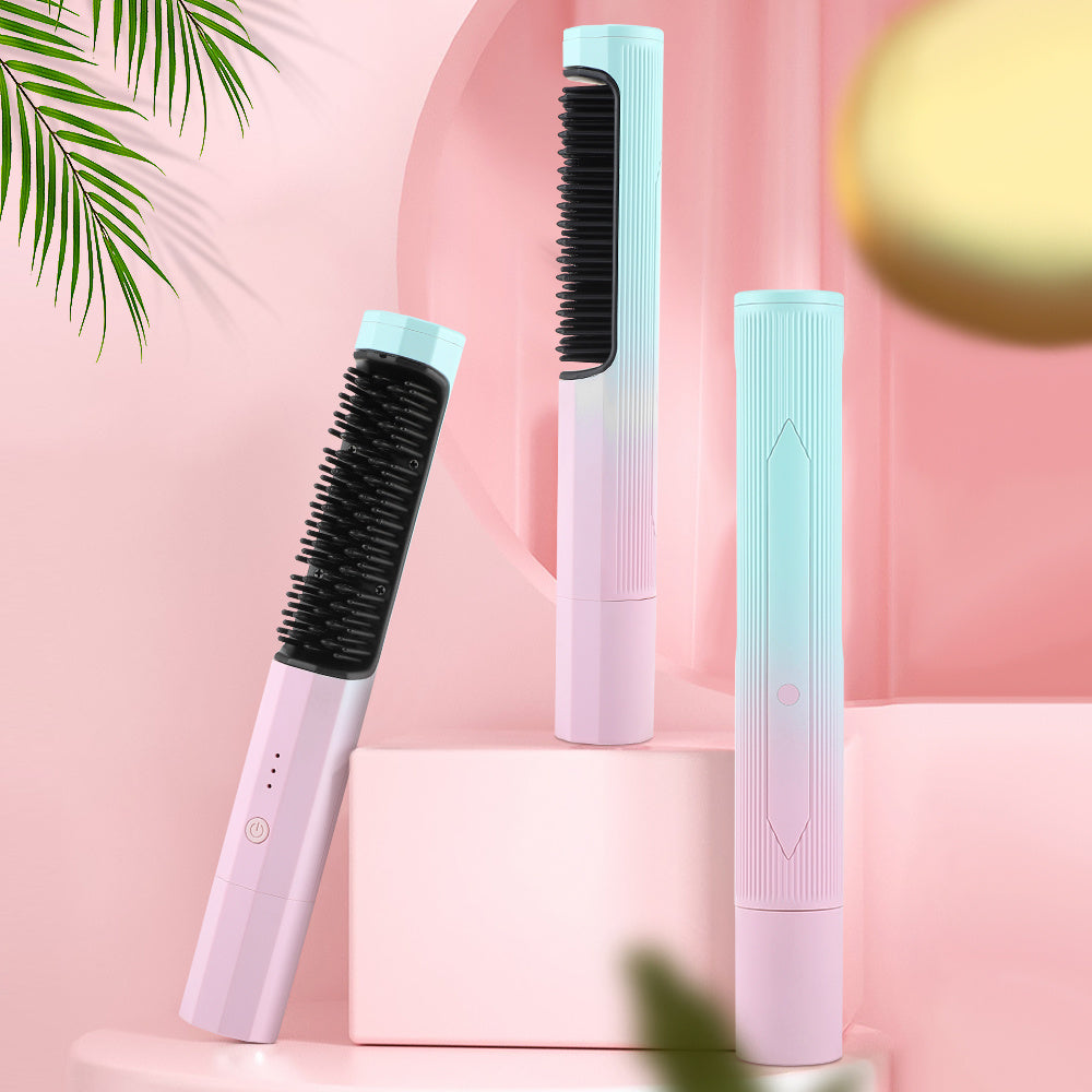 Straightening Comb Rechargeable Hair Wireless Straightener Curler 