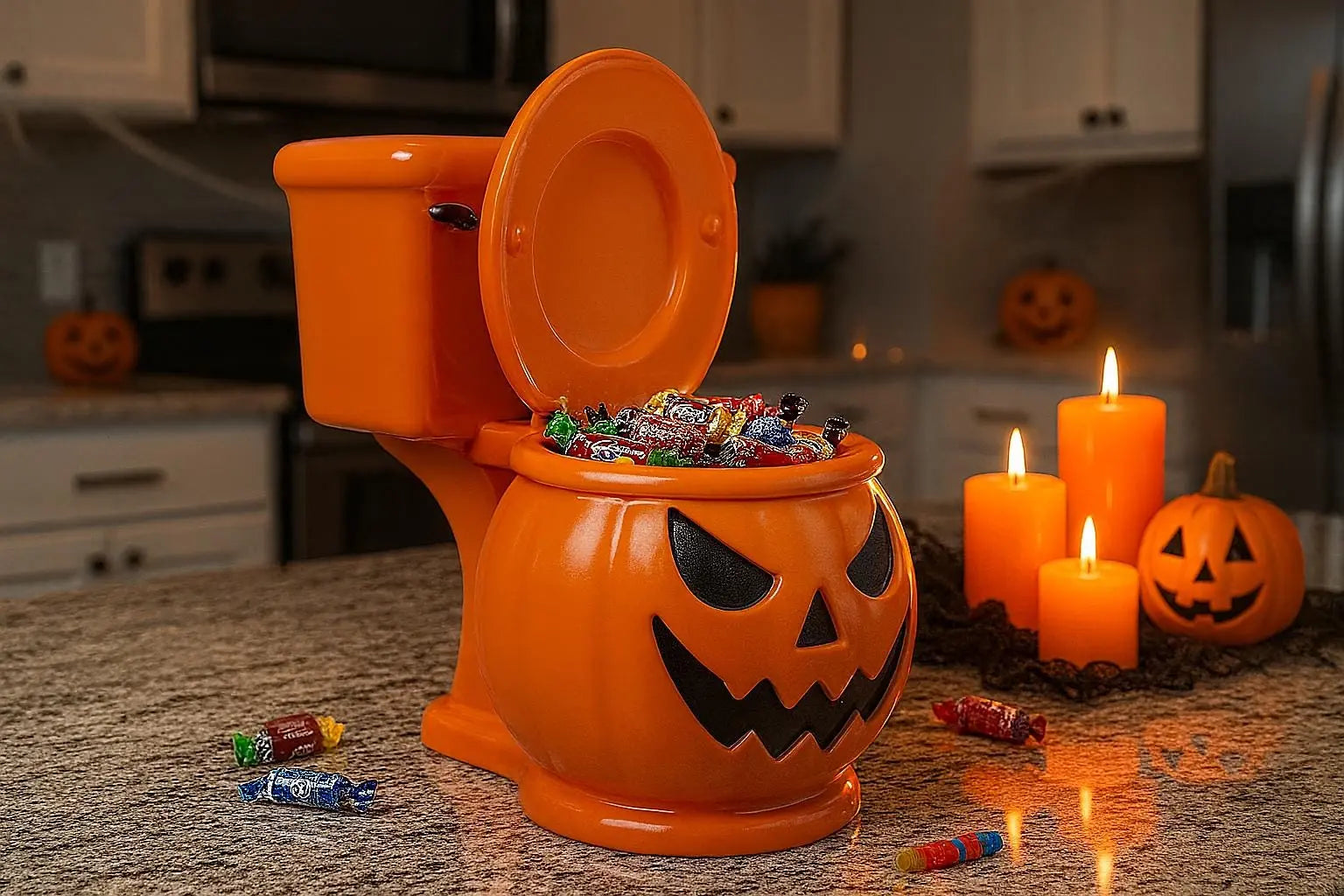 Halloween Toilet Bowl Pumpkin Candy Dish – Airbrushed Resin 