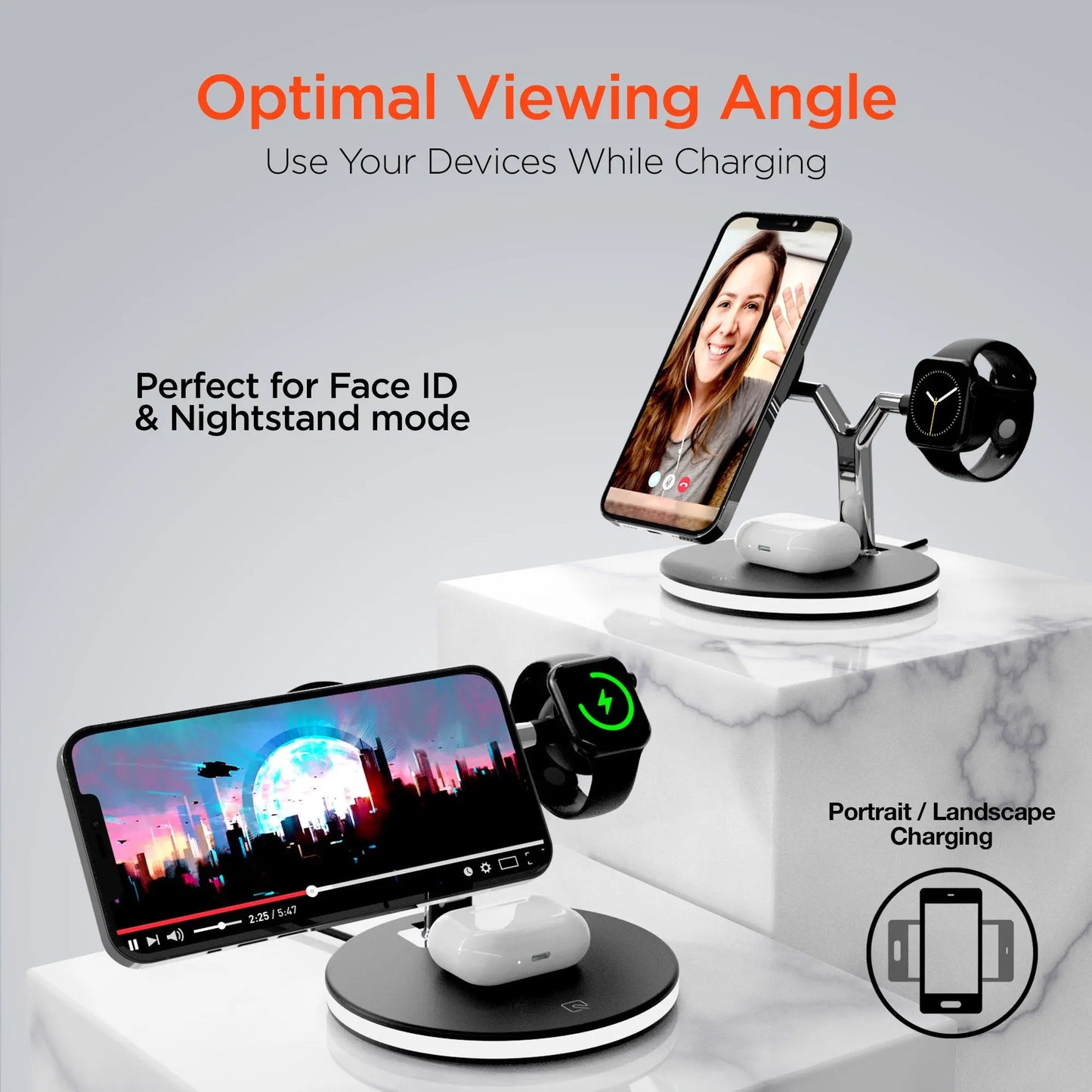 HyperGear MaxCharge 3-in-1 MagSafe Wireless Charging Stand for Phones 