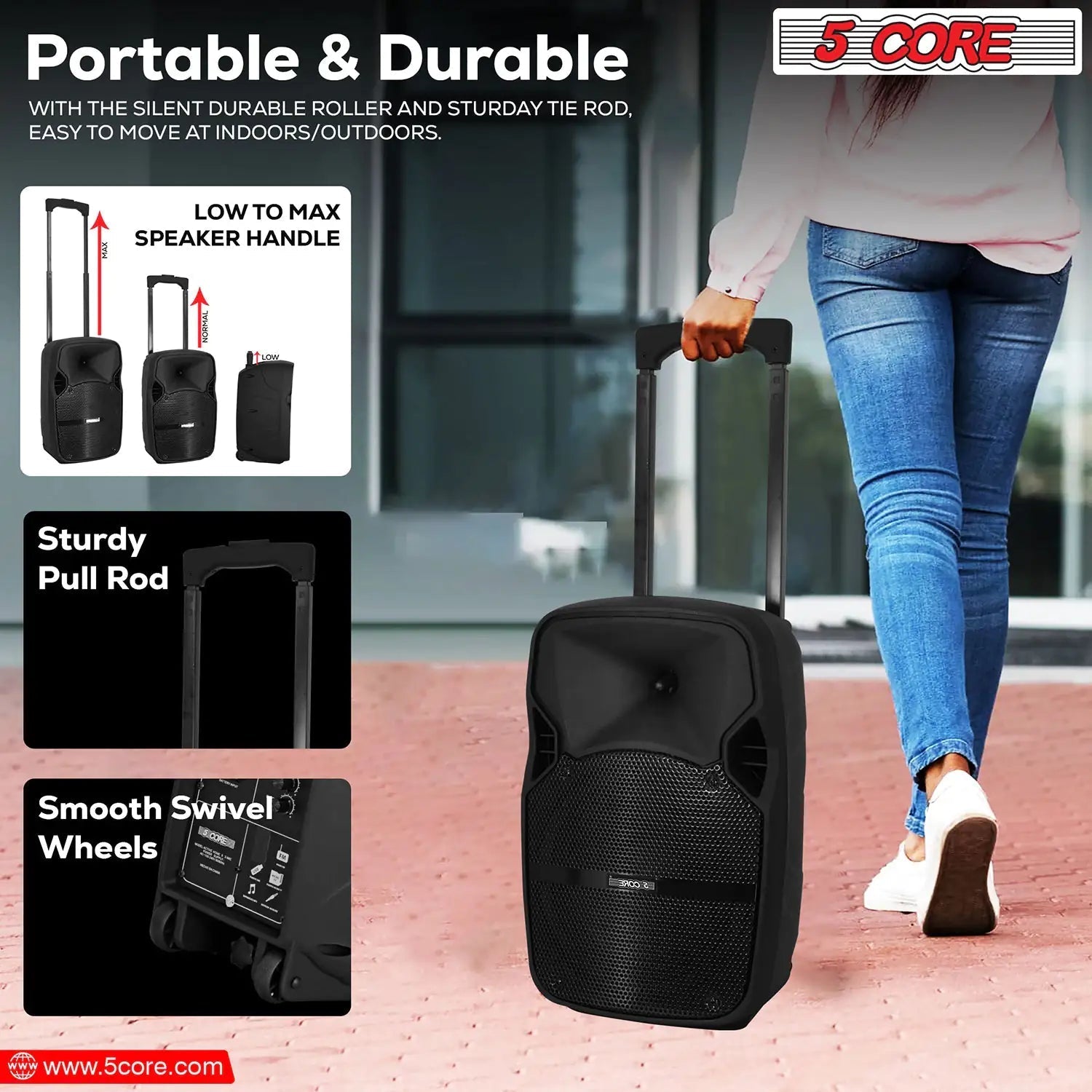 5Core 8 inch PA Portable Bluetooth Party Speaker Karaoke Boombox + 2 