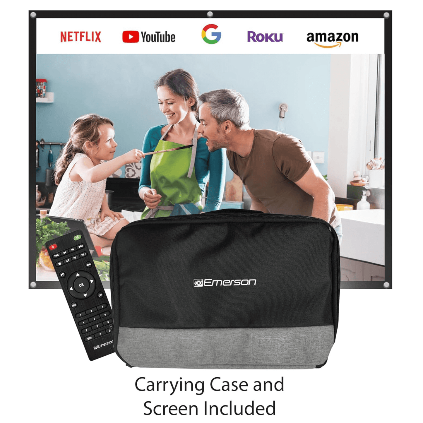 Emerson Portable Projector with Portable Screen and Carry Case 