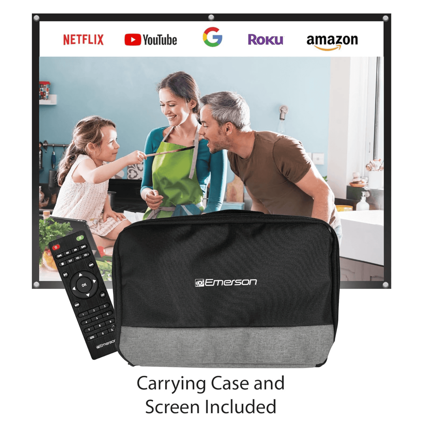 Emerson 210" Home Theater LCD Projector Combo with Screen and Carry 
