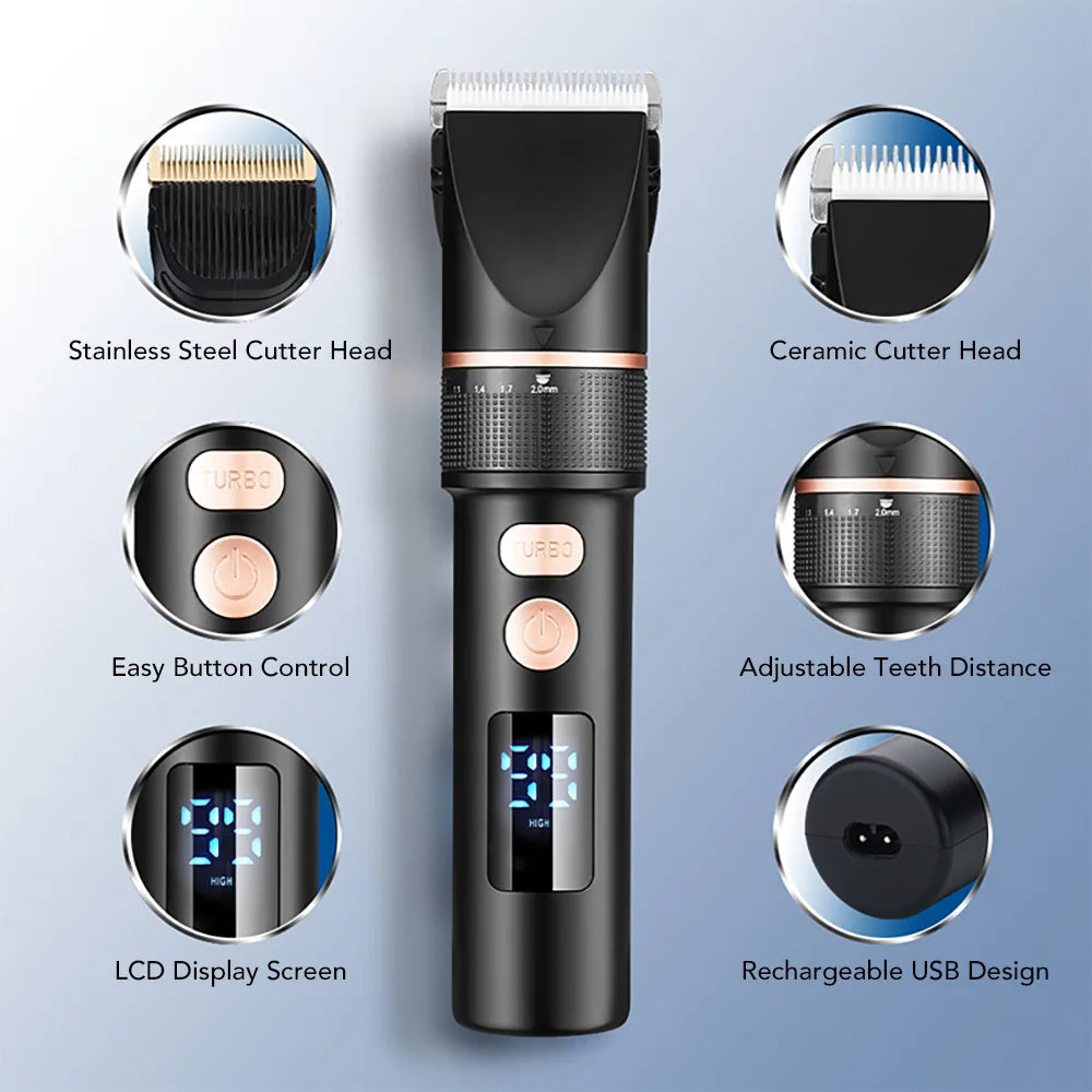 Men's Electric Hair Clipper Rechargeable Hair Cutter Stainless Steel 