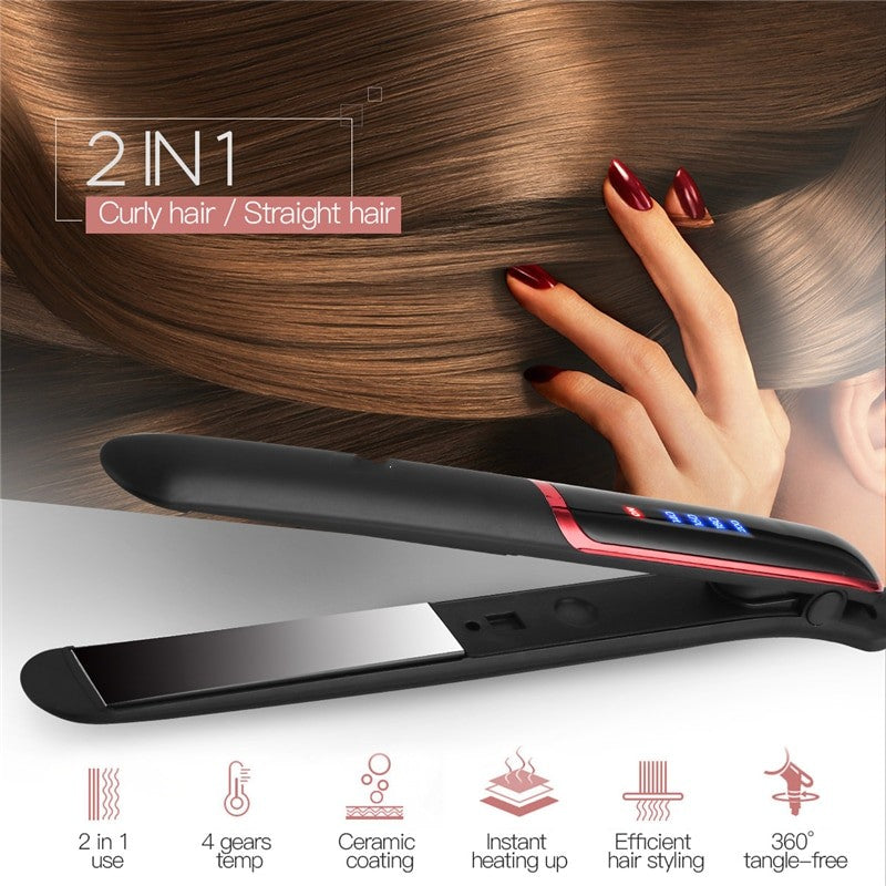Ceramic Hair Straightener Electric Hair Curler Flat Iron LED Display 