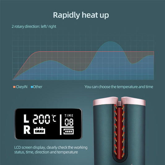 Automatic Hair Curler Ceramic Anti-Scalding Wireless Curling Iron for 