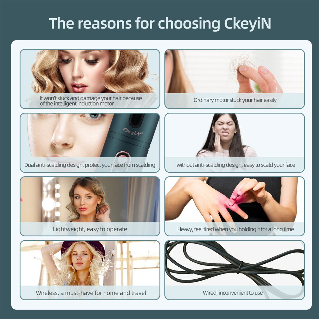 Automatic Hair Curler Ceramic Anti-Scalding Wireless Curling Iron for 