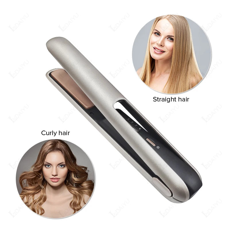Cordless Hair Straightener Mini Portable Wireless Curler USB 