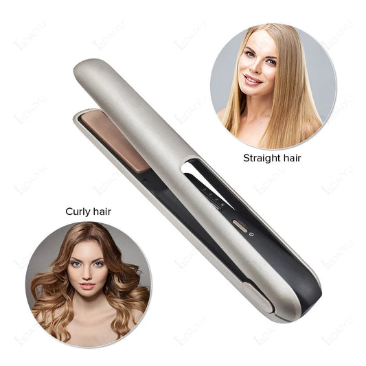 Cordless Hair Straightener Mini Portable Wireless Curler USB 