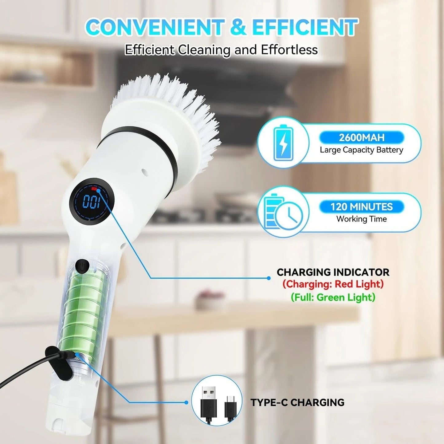 9 in 1 Electric Cleaning Brush LCD Digital Display Multi-Purpose 