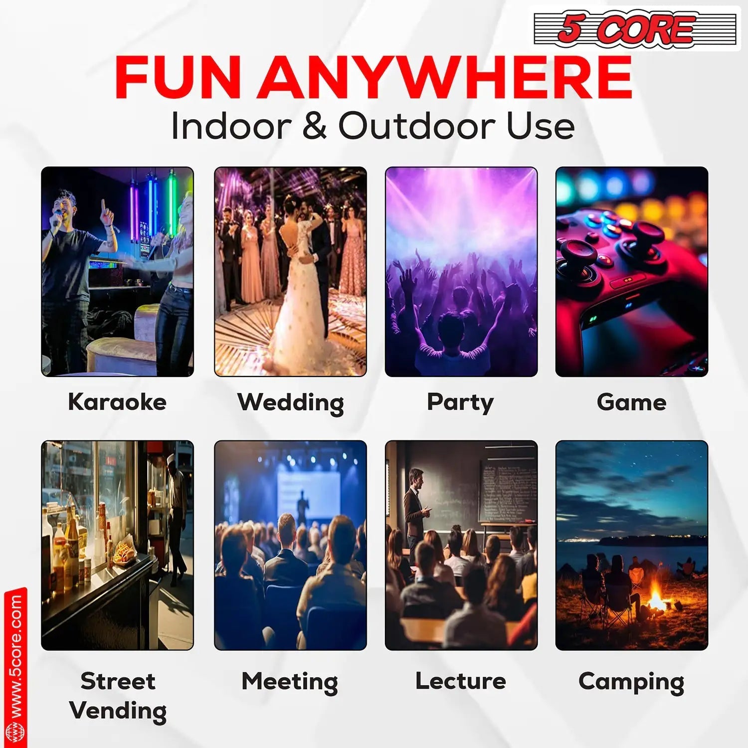 5Core 8 inch PA Portable Bluetooth Party Speaker Karaoke Boombox + 2 
