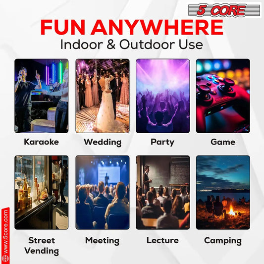 5Core 8 inch PA Portable Bluetooth Party Speaker Karaoke Boombox + 2 