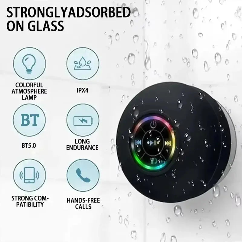 Mini Portable Bluetooth Audio IPX4 Waterproof Led Lights Bathroom Outdoor Large Suction Cup Can Be Adsorbed Wall Speaker - No BrandLK