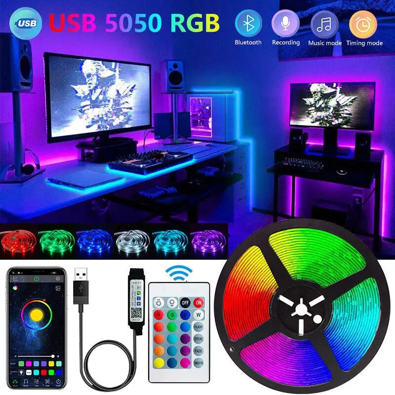 Bluetooth LED Strip Lights Smart SMD 5050 APP Remote Control Flexible Ribbon Diode Lamp Tape TV Backlights Game Room Home Decor 