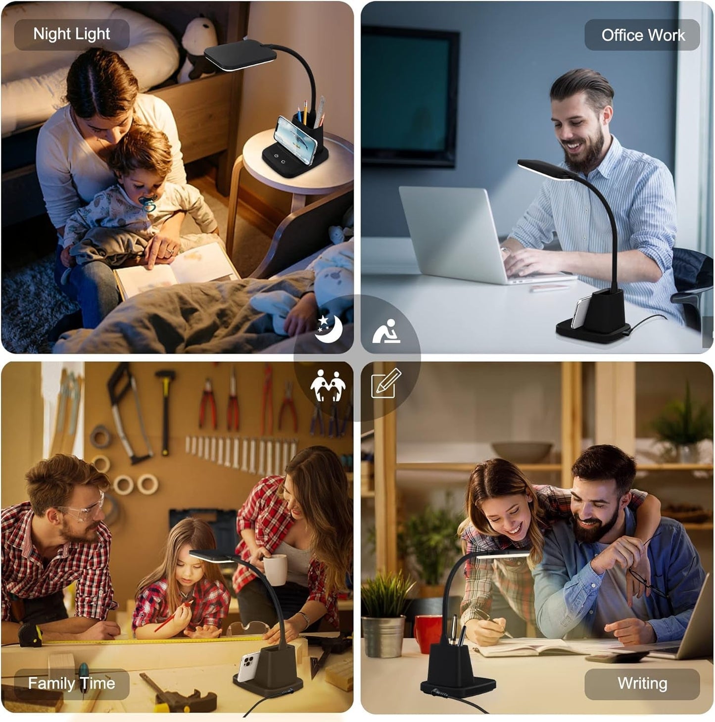 Desk Lamp, LED Desk Lamps for Home Office, Wireless Charger Small Desk 