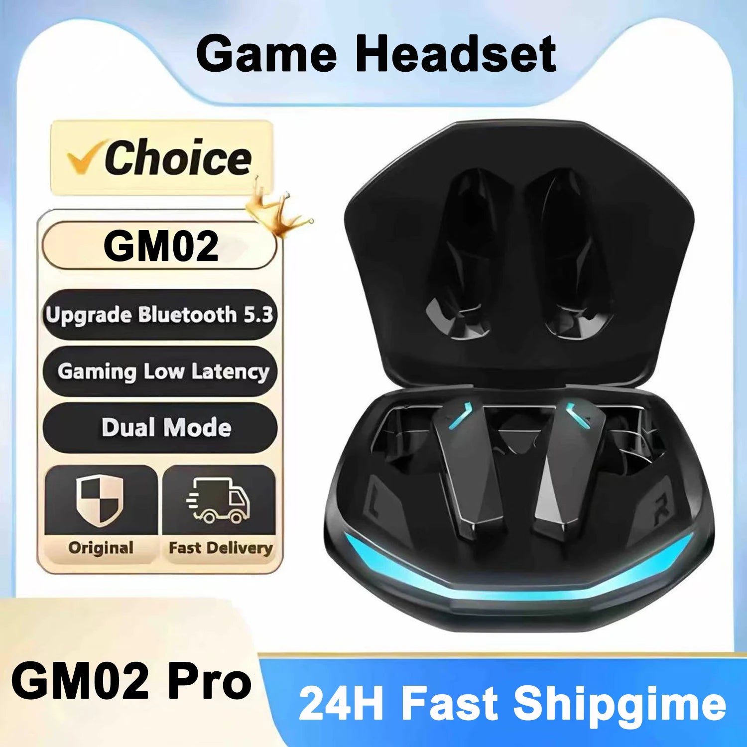 GM02 Bluetooth 5.3 Earphones Sports Headset Wireless In-Ear Gaming with Mic Dual Mode Music Headphones New - No BrandLK