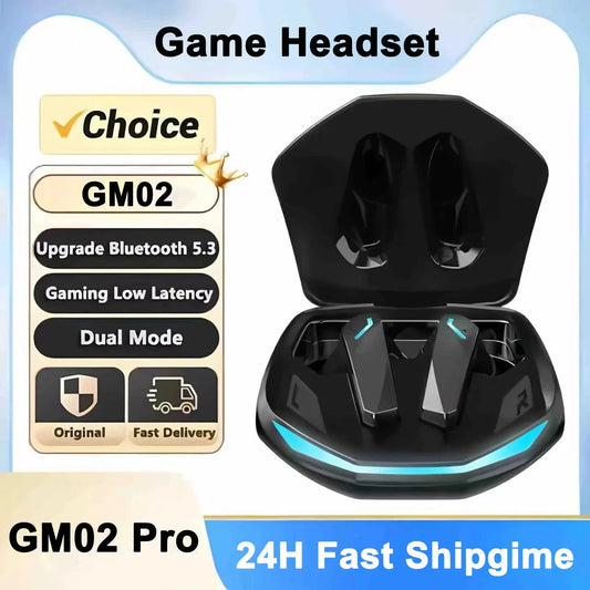 GM02 Bluetooth 5.3 Earphones Sports Headset Wireless In-Ear Gaming with Mic Dual Mode Music Headphones New 