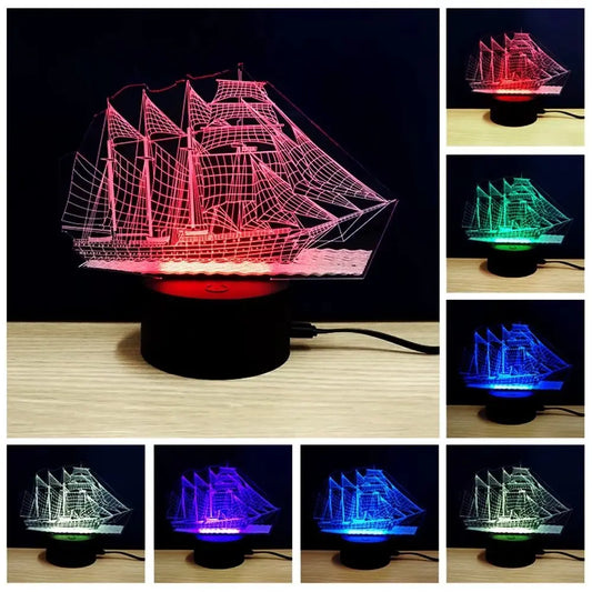 3D Colorful Sailboat Model Lamp 