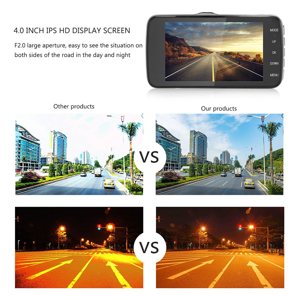 4" Dual Lens 1080P FHD 1.0MP Dash Camera Car DVR 