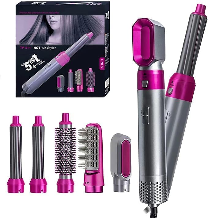 5 In 1 Multifunctional Hot Hair Brush With Dryer & Hair Curler Less 