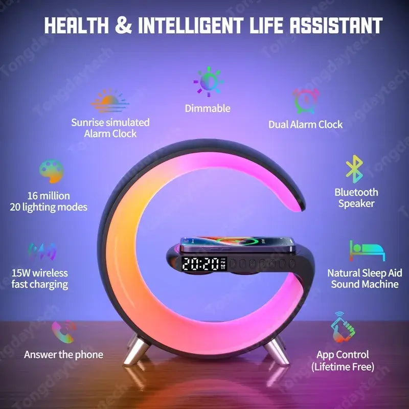 Multifunctional Wireless Charger Alarm Clock Speaker APP Control 