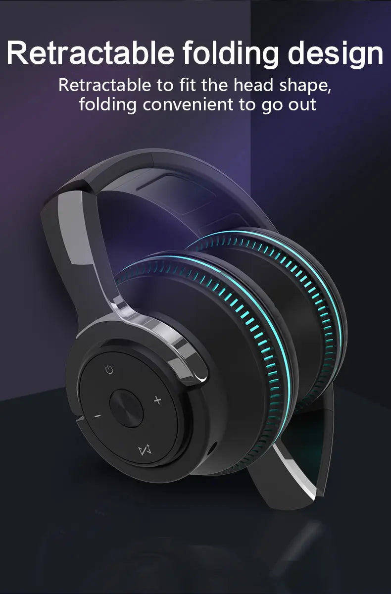 Colorful LED Lights Bluetooth Headphone Bass Wireless Earphones 