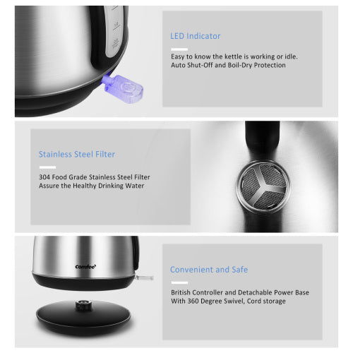 Stainless Steel Inner Pot and Lid Electric Kettle with Water Filter 