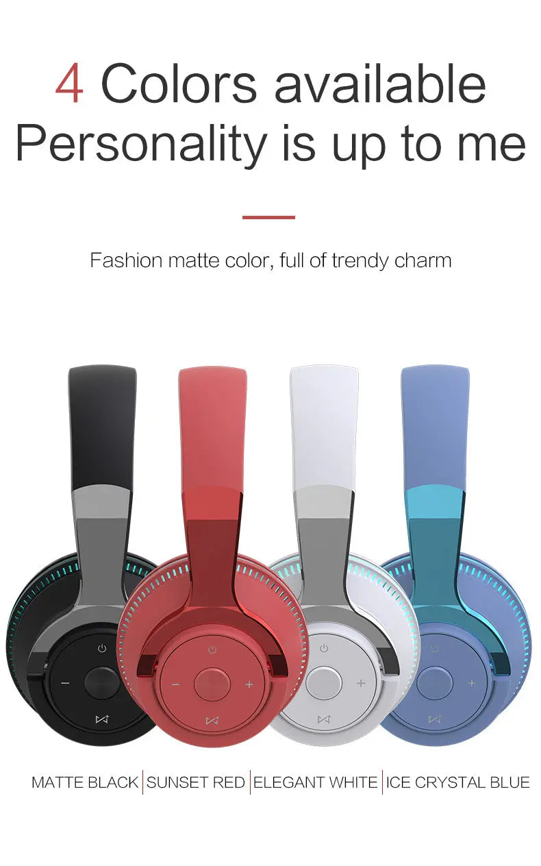 Colorful LED Lights Bluetooth Headphone Bass Wireless Earphones 