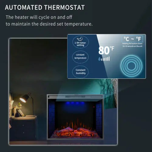 30 inch LED Recessed Electric Fireplace with 3 Top Light Colors 