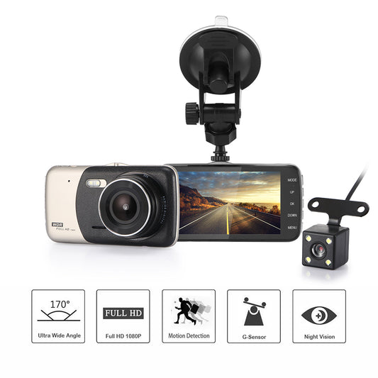 4" Dual Lens 1080P FHD 1.0MP Dash Camera Car DVR 