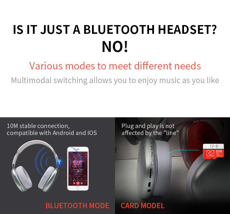2021 New Wireless Headset HIFI Stereo Bluetooth Headphones 