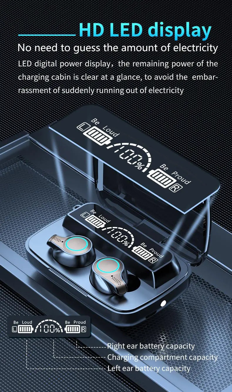 Large Capacity Wireless Earbuds Sports Bluetooth TWS Headset 