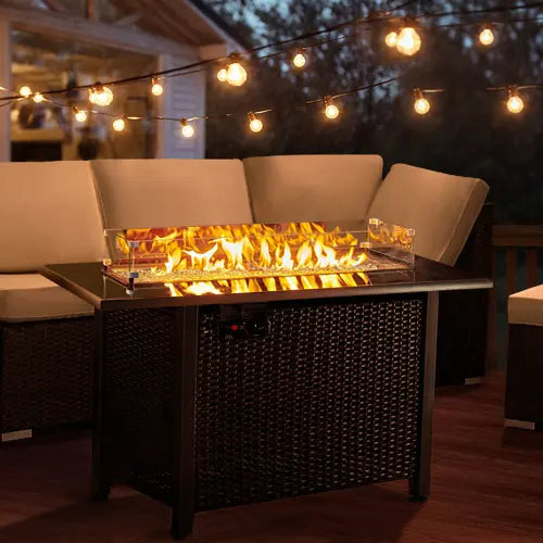 Rattan Propane Outdoor Fire Pit Table with Lid 