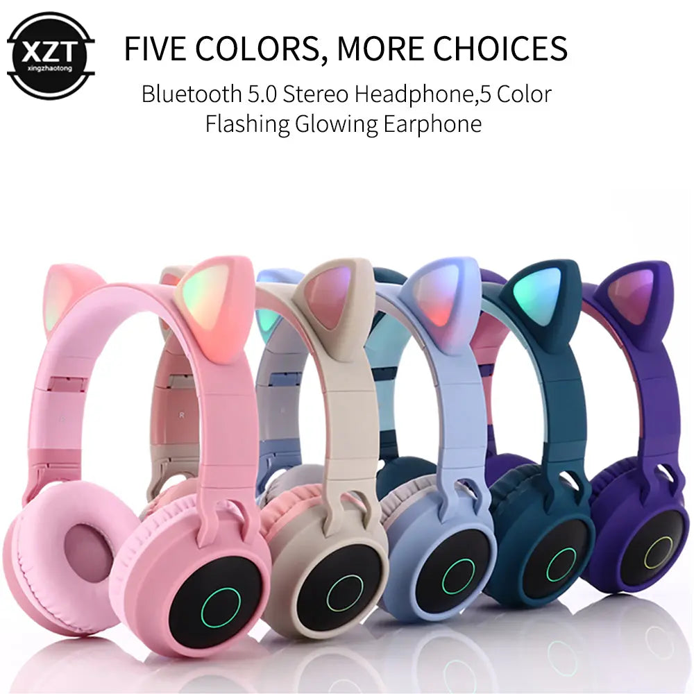 Foldable Super bass cat ear bluetooth wireless headphones 