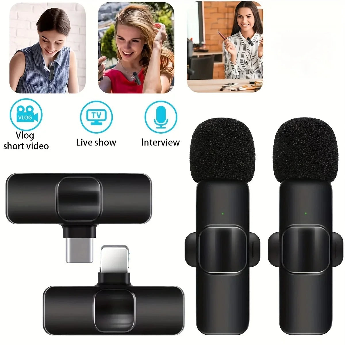 2 Wireless Microphone Video Recording Podcast Built-in Noise Reduction 