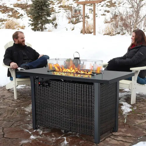 Rattan Propane Outdoor Fire Pit Table with Lid 