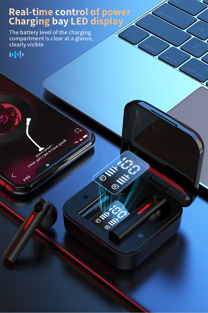 Bluetooth Earphones LED Wireless TWS with Microphone 