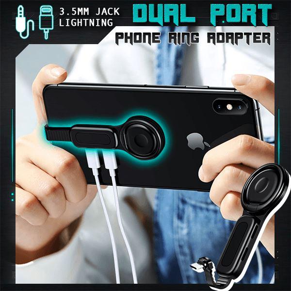 Dual Port Phone Ring Holder Adapter for Lightning Jack Adapter 
