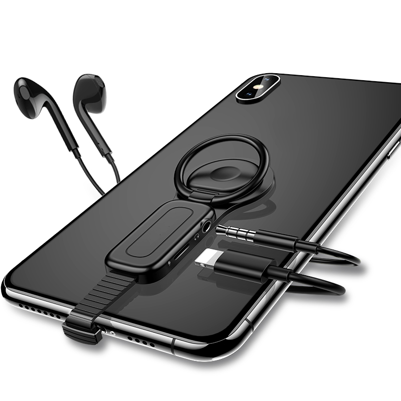 Dual Port Phone Ring Holder Adapter for Lightning Jack Adapter 