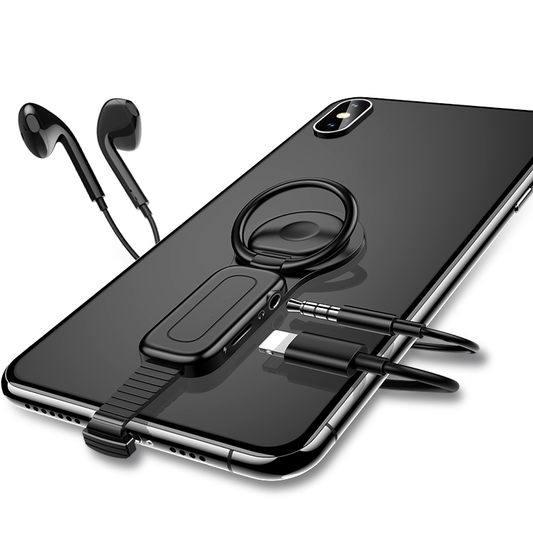 Dual Port Phone Ring Holder Adapter for Lightning Jack Adapter 