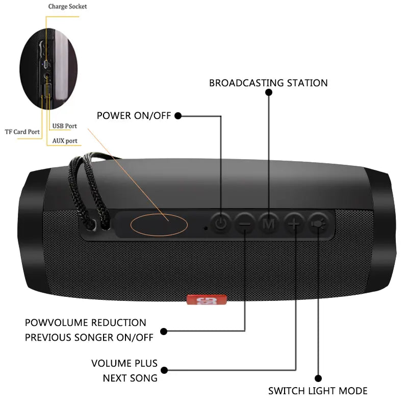 Wireless Portable Bluetooth Stereo Speaker with LED Light 