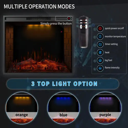 30 inch LED Recessed Electric Fireplace with 3 Top Light Colors 