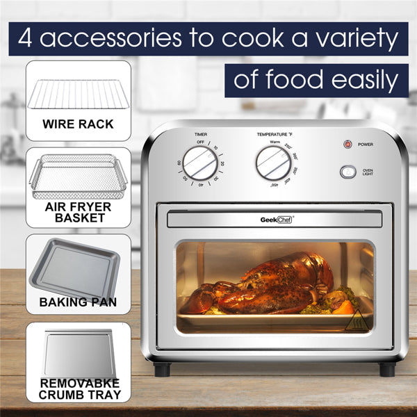 Silver Air Fryer Oven 4 Slice Toaster Airfryer Countertop Oven 
