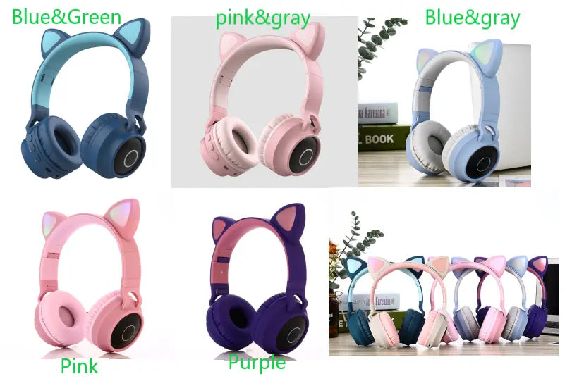 Foldable Super bass cat ear bluetooth wireless headphones 