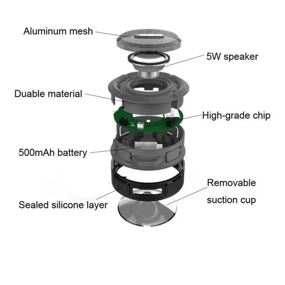 Mini Portable Bluetooth Speaker  Waterproof with Suction Cup 