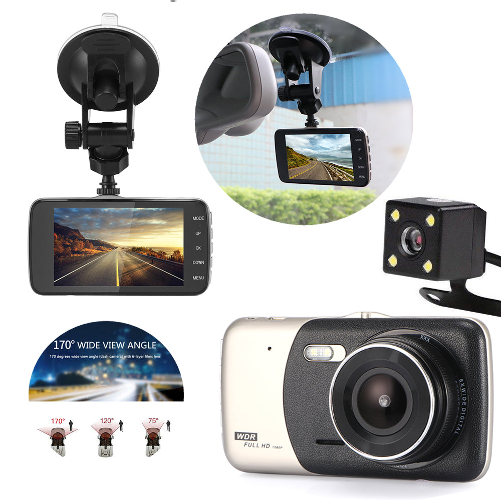 4" Dual Lens 1080P FHD 1.0MP Dash Camera Car DVR 