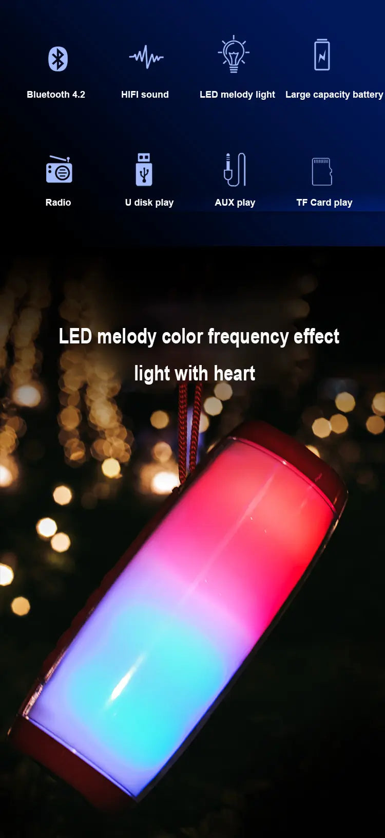 Wireless Portable Bluetooth Stereo Speaker with LED Light 